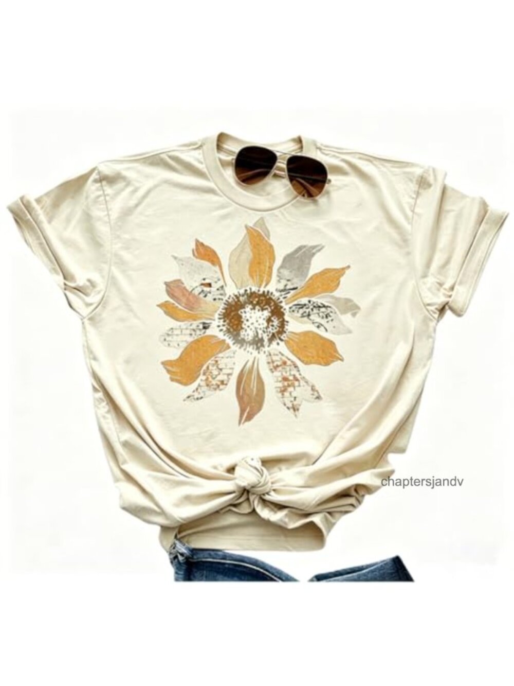 Boho Floral Butterfly Graphic Cotton Blend Tee Shirt